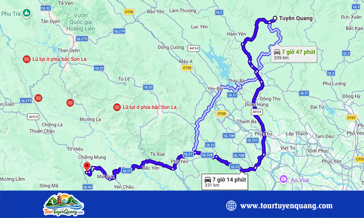Tuyên Quang cách Sơn La bao nhiêu km
